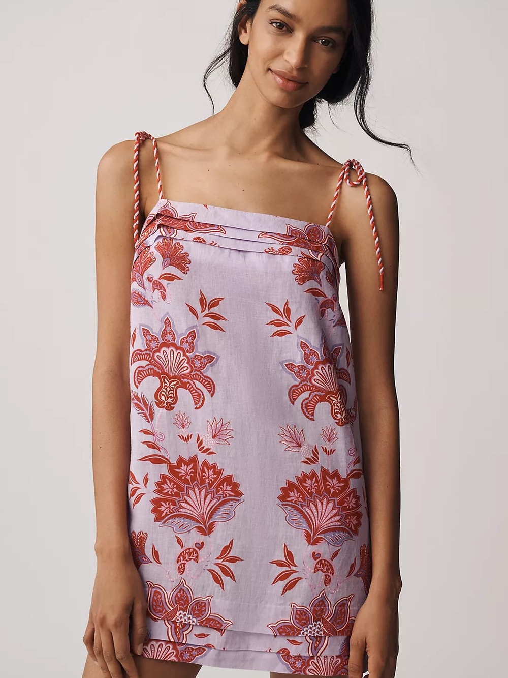 FARM Rio Lavender Mini Dress with Red Floral Print